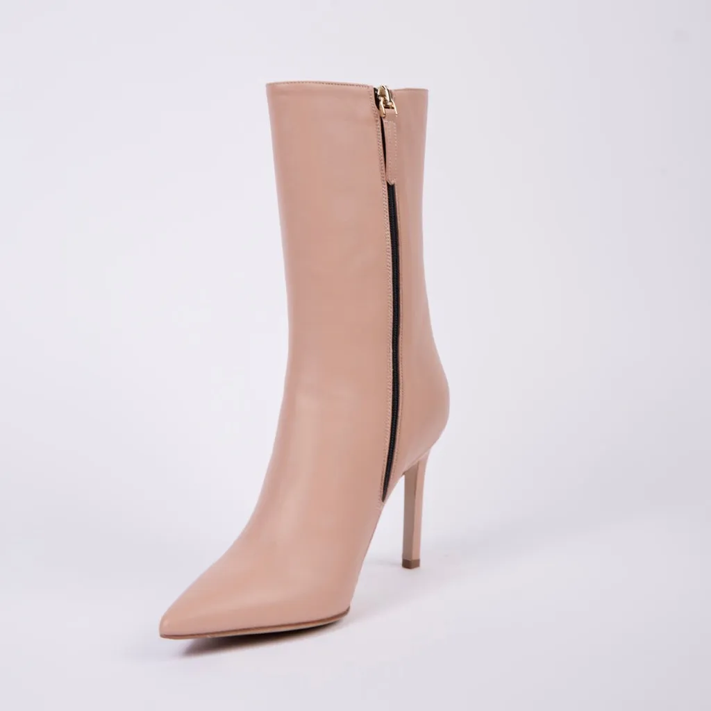 Stiletto Ankle Boots in Beige Leather