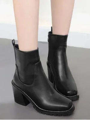 Stunning Block Heel Square Toe Ankle Boots