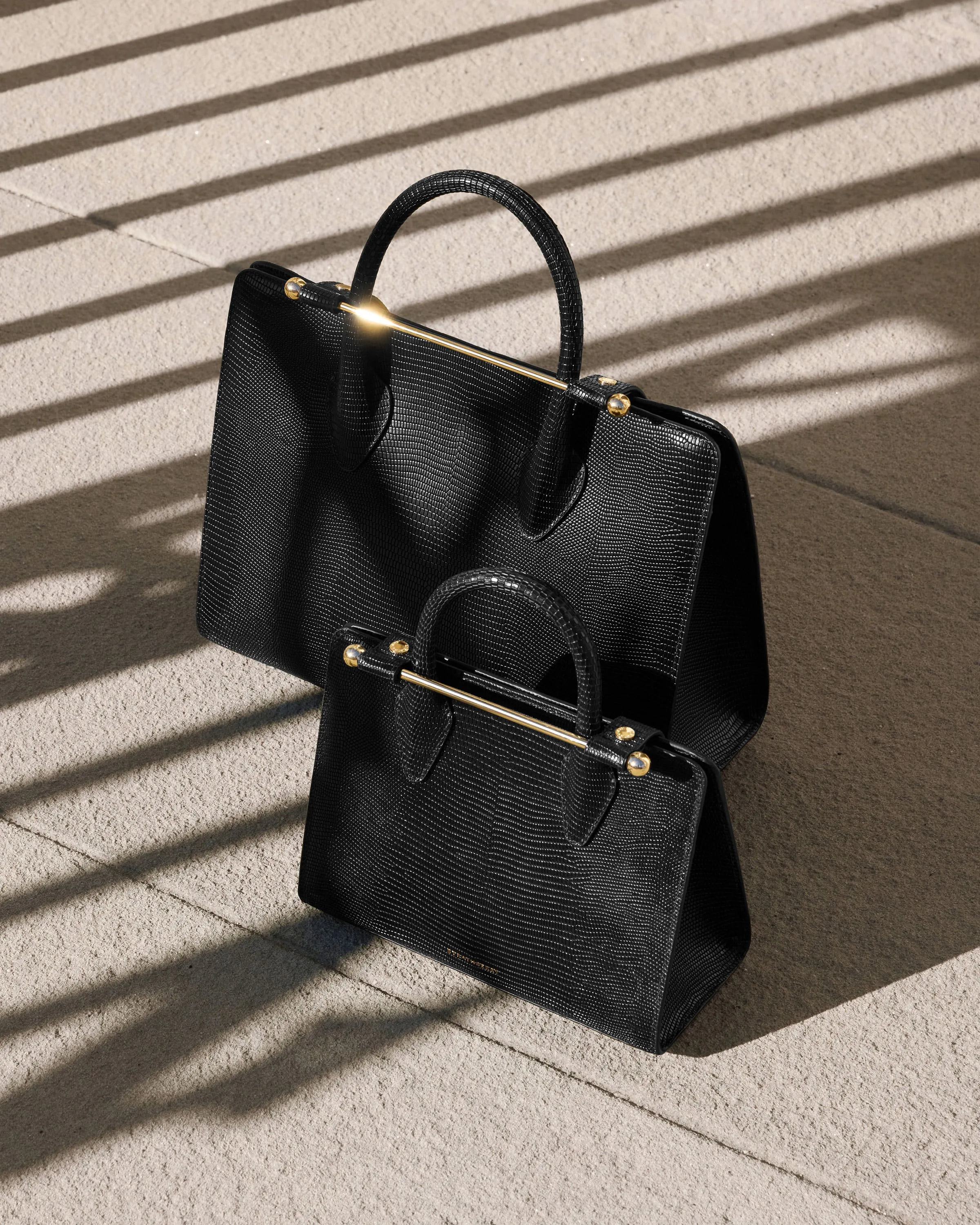 The Strathberry Midi Tote - Lizard-Embossed Leather Black