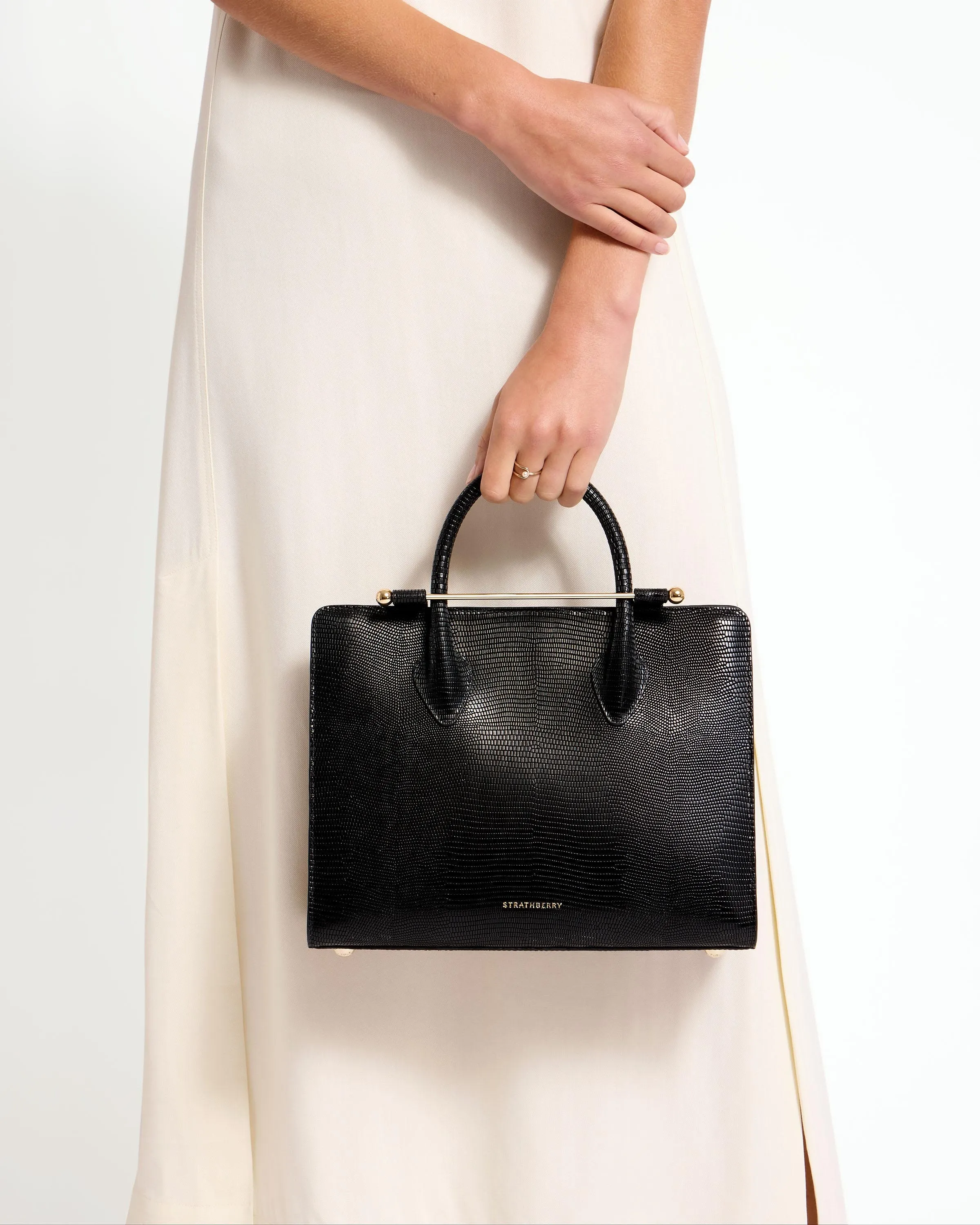 The Strathberry Midi Tote - Lizard-Embossed Leather Black