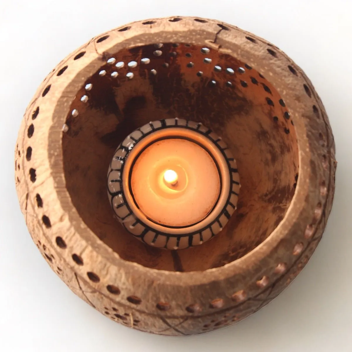 Traditional Coconut Shell Tea Light Candle Holders (Set of 2)