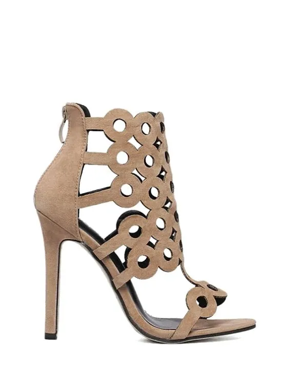 Trendy Openwork Flock Stiletto Heel Sandals