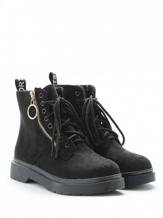 Unique Retro Lace Up Suede Short Boots