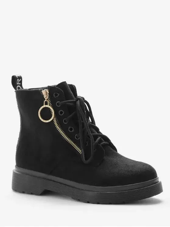 Unique Retro Lace Up Suede Short Boots