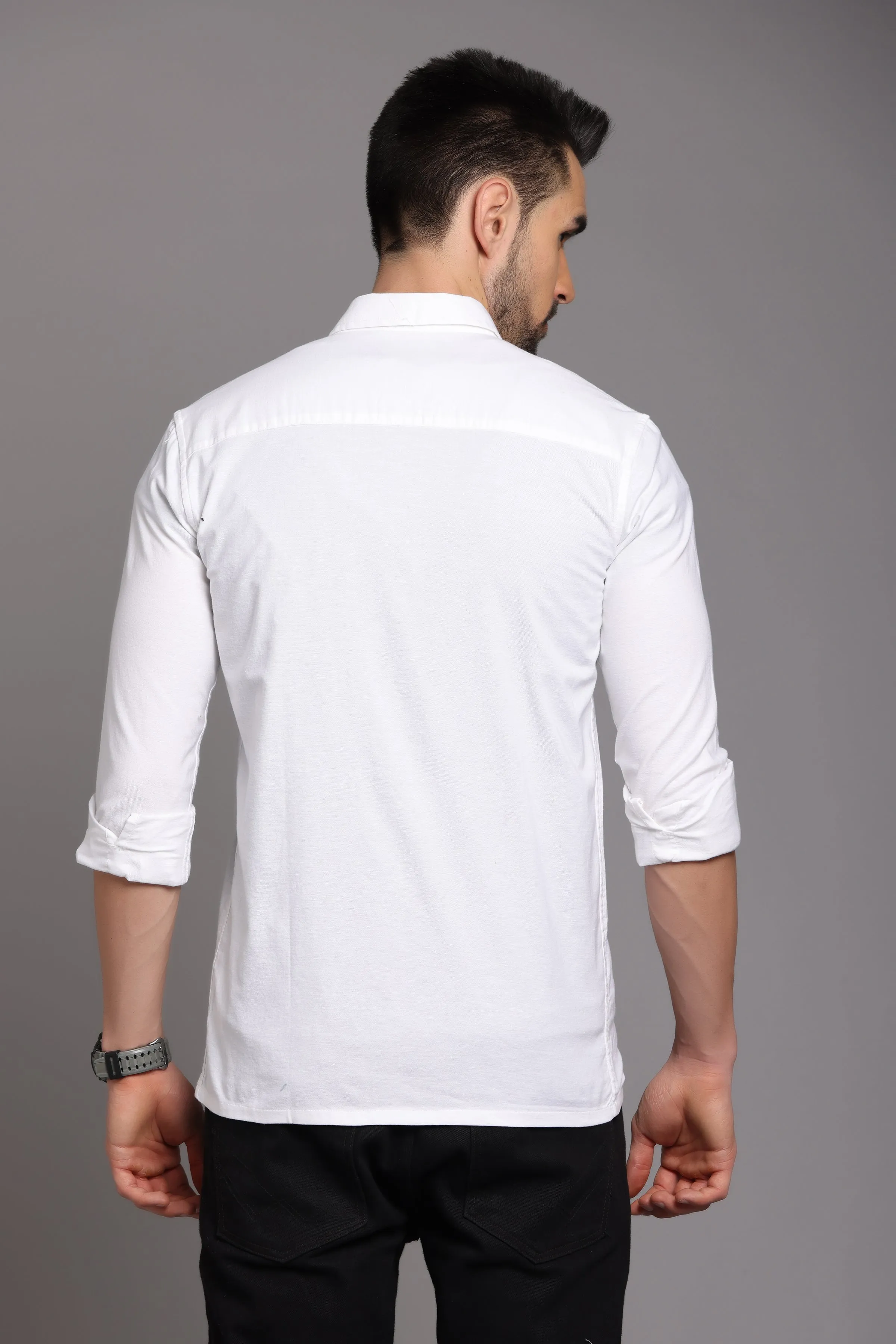 White Full Sleeve Shirt with Double Pocket