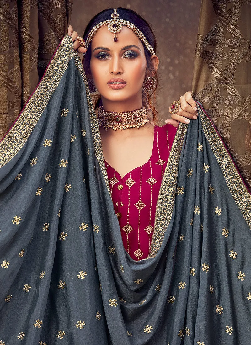 Wine Golden Sharara Suit