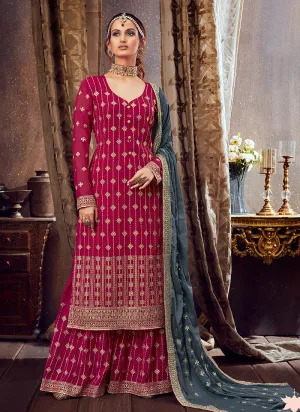 Wine Golden Sharara Suit