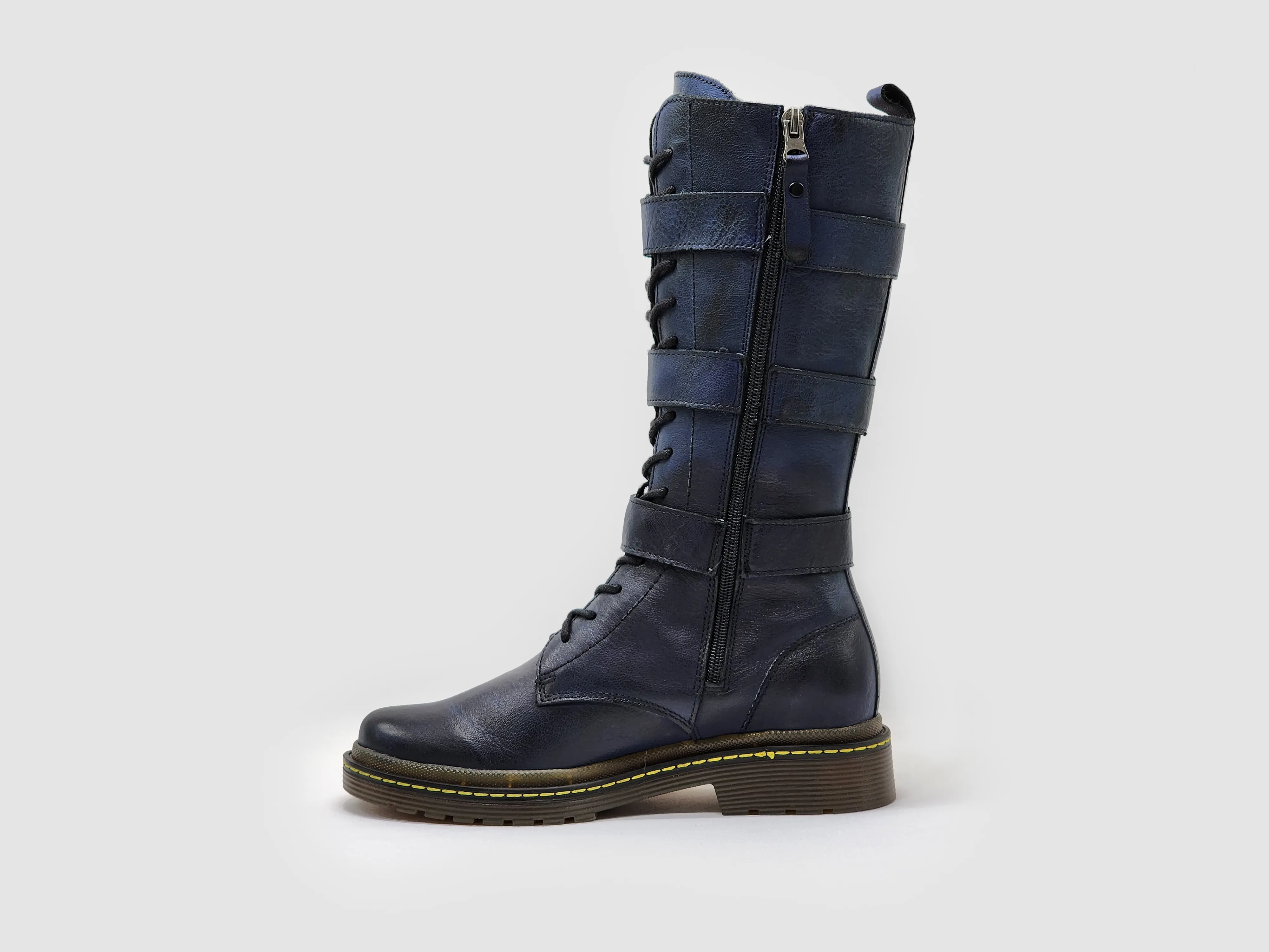 Women’s Premium Tall Buckle & Zip-Up Leather Boots - Navy