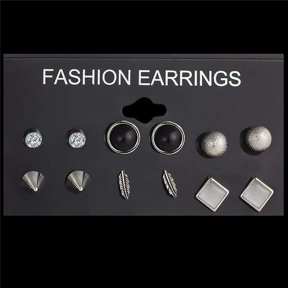 Yellow Chimes 6 Pairs Combo Set Stylish Fancy Casual/Formal Wear Silver Tone Stud Earrings for Women & Girls