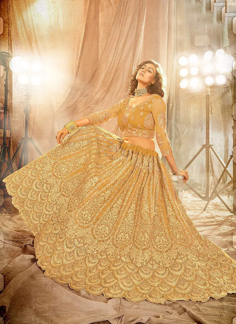 Yellow Golden Embroidered Wedding Lehenga Choli