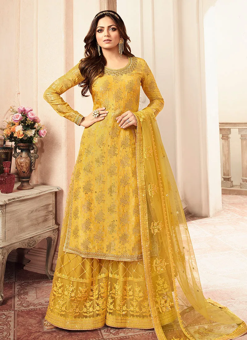 Yellow Tradition Embroidered Wedding Sharara