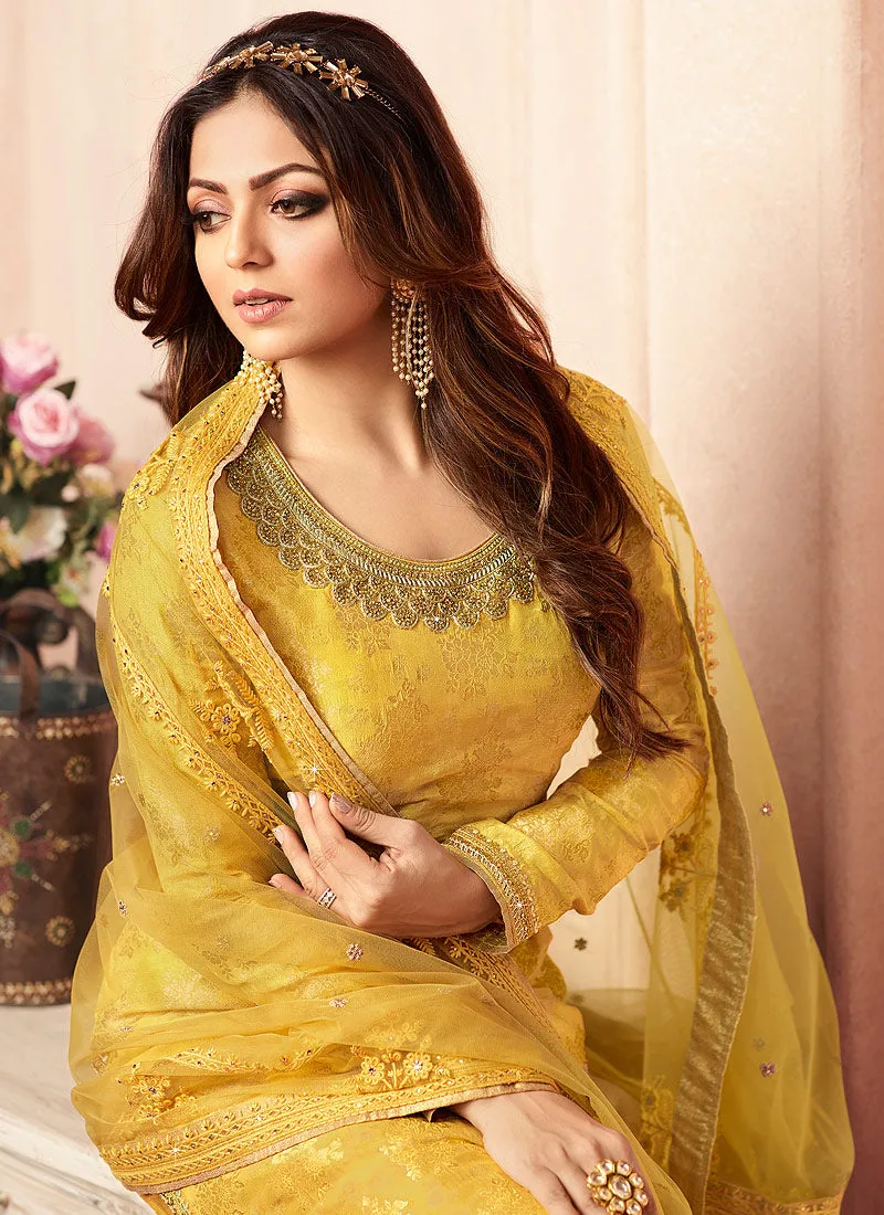 Yellow Tradition Embroidered Wedding Sharara