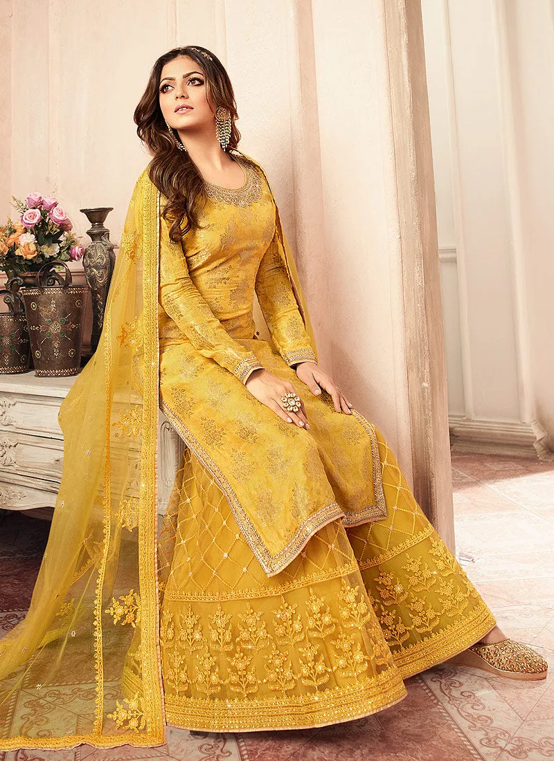 Yellow Tradition Embroidered Wedding Sharara